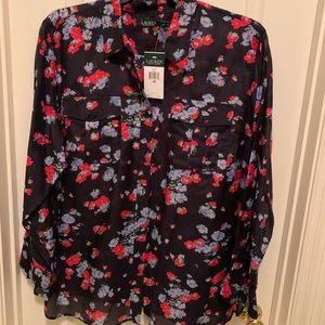 Ralph Lauren Flowered Button Down Shear Blouse